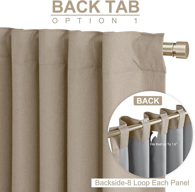 100% Blackout Shield Brown Linen Blackout Curtains for Bedroom 102 Inches Long, Back Tab/Rod Pocket Living Room Drapes, Thermal Insulated Blackout Curtains 2 Panels Set, 50" W x 102" L,Copper Brown