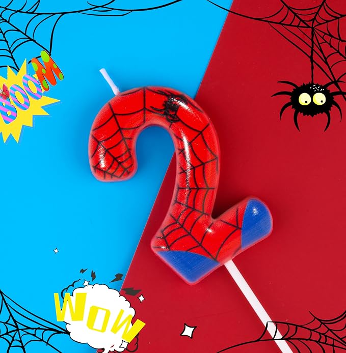 PHD CAKE 2.76 Inch Number 2 Spider Birthday Candles, Spider Cartoon Themed Number Candles, Cake Number Candles, Party Celebration