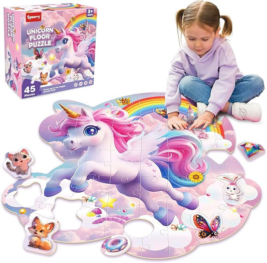 SYNARRY Unicorn Floor Puzzles for Kids Ages 4-6, Large 45 Piece Floor Puzzles for Kids Ages 4-8, Puzzles for Toddlers 3-5, Unicorn Toys Gifts, Easter Basket Stuffers Valentines Day Gifts for Kids