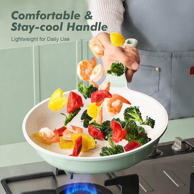 SENSARTE 10In Nonstick Ceramic Frying Pan with Lid, PFAS/PTFE Free, Green | Ceramic Omelette Pan Skillet, Healthy Non-toxic Chef's Pan, Induction Compatible Pan, Heat Resistant Handle