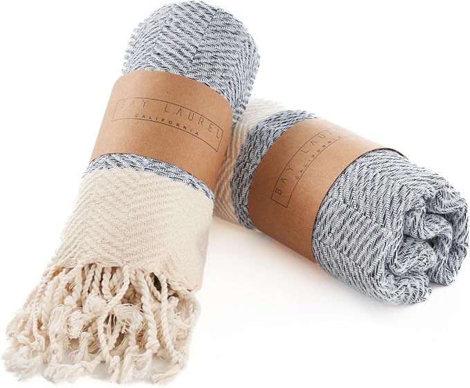 BAY LAUREL Turkish Hand Towel – Pack of 2 | Soft & Absorbent Decorative Towels for Bathroom, Hand, Face, Hair, Gym, Yoga, SPA, Kitchen & Tea | Boho Decor(Light Blue, Herringbone 15x26 Inches(Set of 2)