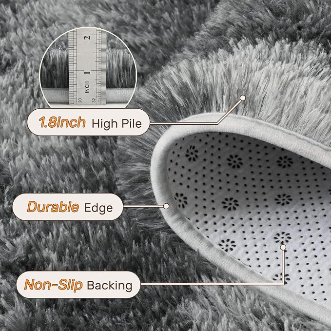 Area Rugs for Living Room 8x10 Feet, Soft Fluffy Shagg Plush Bedroom Rug Non-Slip,Large Carpet for Nursery Kids Dorm Home Decor Rippling Grey