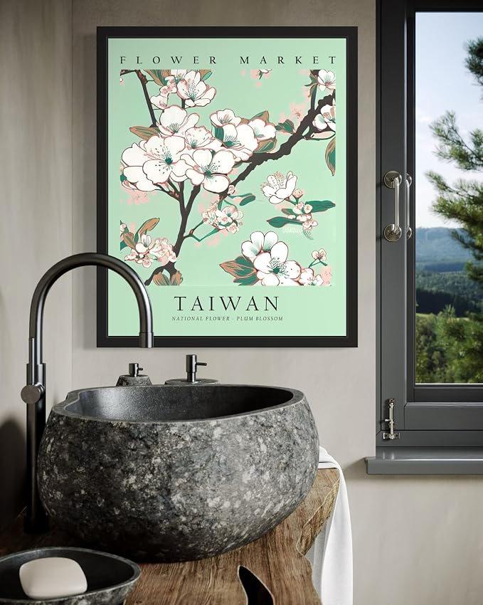 Taiwan, Plum Blossom Art Print Poster, Flower Market Wall Art, Floral Artwork Decor for Bedroom, Kitchen, Bathroom, Livingroom Decoration 52 (Taiwan, Plum Blossom, 10"L x 8"W, Unframed)