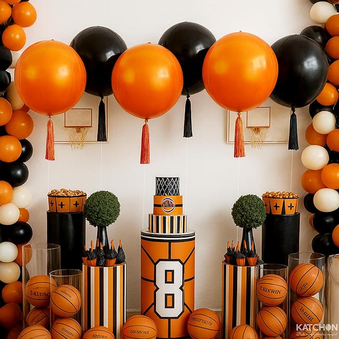Katchon, Huge, Metallic Orange and Black 4D Foil Balloons - 22 Inch, pack of 6 | Halloween Decorations Indoor with Halloween Balloons | Fall Decorations For Home, Thanksgiving decorations Indoor