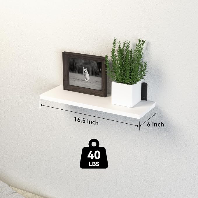 DOLLFIO Floating Shelves, 5 Sets Wall Shelves, Wooden Floating Shelves for Bedroom Wall Décor, Wall Mounted Floating Bathroom Shelf for Storage, Floating Book Shelf, Living Room – White