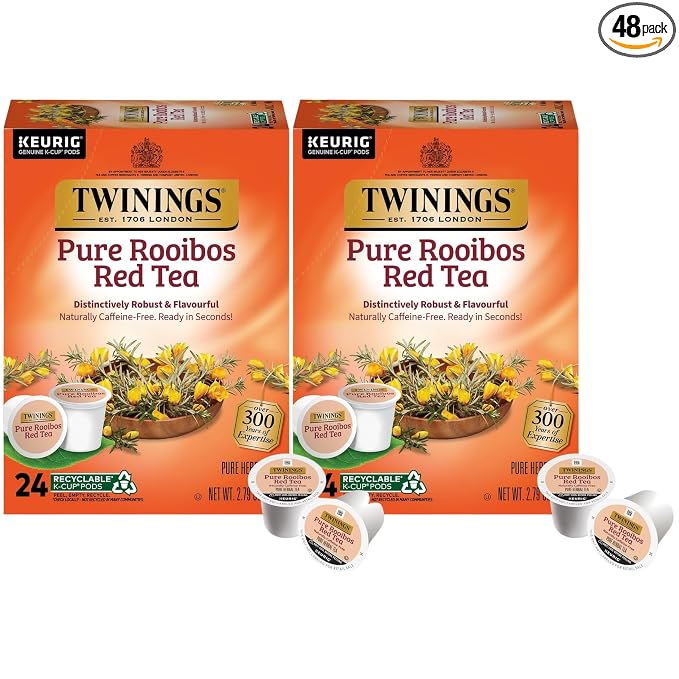 Twinings Pure Rooibos Red Tea K-Cup Pods for Keurig, 24 Count (Pack of 2), Natural, Slightly Sweet Taste, Naturally Caffeine-Free, Enjoy Hot or Iced