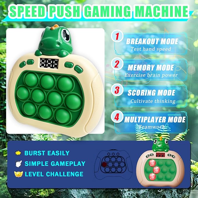 Dinosaur Quick Push Bubble Game,Valentines Day Gifts for Kids Pop Fidget Light up Puzzle Game Sensory Toys,Valentines Dinosaur Toys for Kids Boys Girls Toddlers Party Favor