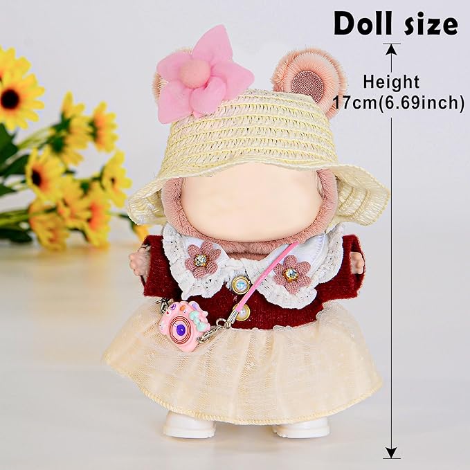 iBayda 17cm Chic Doll Clothes Dress & Accessories Set Include: A Straw Hat, Dress, Flower Hairpin, Shoes and Bag (Doll and Glasses are Not Included)