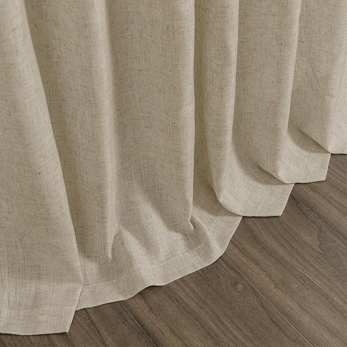 Eggshell Beige Linen 144 Inch Curtains for Living Room Light Filtering Semi Sheer Curtain Back Tab Rustic Farmhouse Decor Burlap Elegant Drapes Floor to Ceiling High Window for Bedroom 52x144,2 Panels