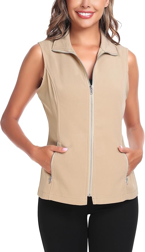 MISS MOLY Women's Lightweight Vest Casual Zip Up Utility Vest Hiking Golf Sleeveless Jackets with Pockets