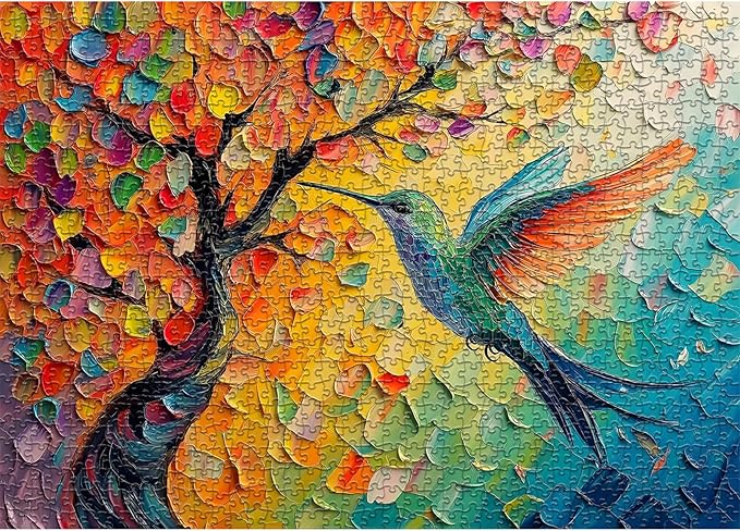 PICKFORU Hummingbird Puzzles for Adults 1000 Pieces, Nature Colorful Tree of Life Puzzle Impossible, Hummingbird Spring Jigsaw Puzzles 1000 Pieces Painting, Difficult Challenge for Adults