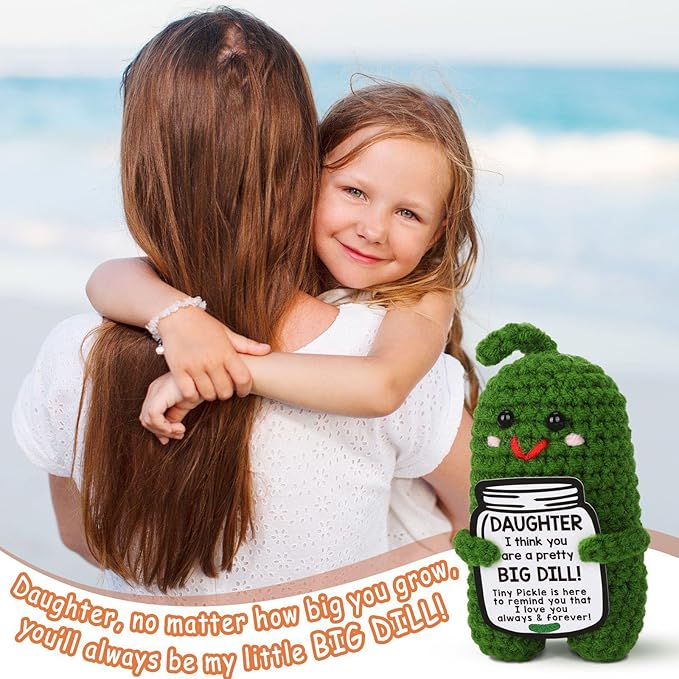 MAMAGIFTREE Christmas Daughter Gifts Pickle Plush Crochet Birthday Gifts for Daughter, Thanksgiving Basket - You're a Big Dill! Funny Crochet Pickle Doll, Unique Gifts for Daughter in Law Gifts