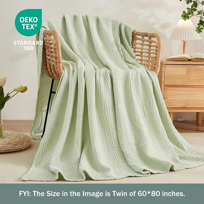 EMME Muslin Blankets for Adults Throw Blanket for Couch Breathable Gauze Soft Lightweight Airy Mint Green Throw 50"x60"