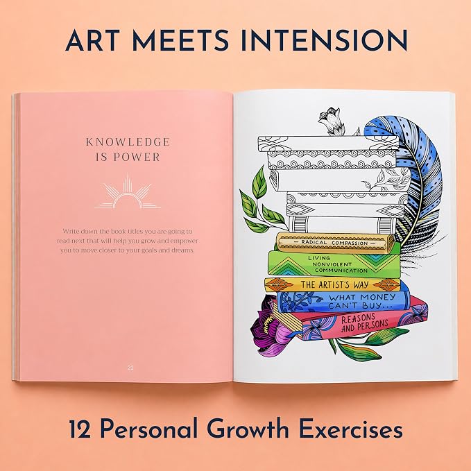 Adult Coloring Book for Women – Mindfulness Coloring Book with Personal Growth Prompts – Coloring Books for Adults Relaxation, Stress Relief, Anxiety, 8.5x11, Perforated Pages, Relaxation Gifts