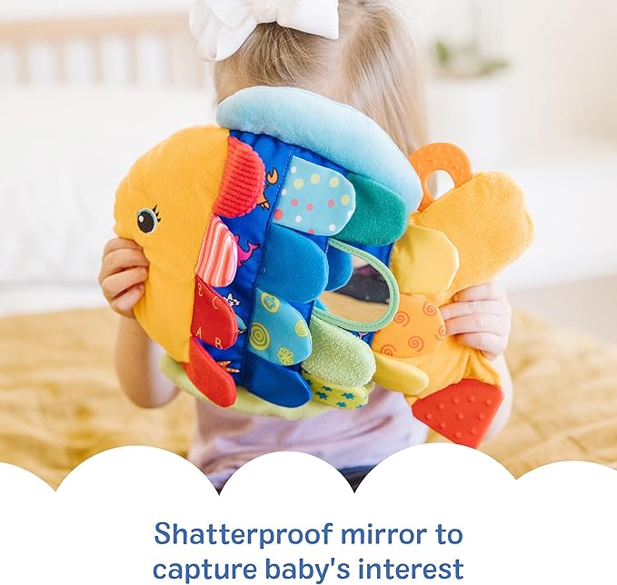 Melissa & Doug K’s Kids, Flip Fish Stuffed Animal, Soft Baby Book, Multi-Textured Squeaking & Crinkling Infant Sensory Toys for Babies with Baby Mirror, Tummy Time Toys for Infants Ages 0–9 Months