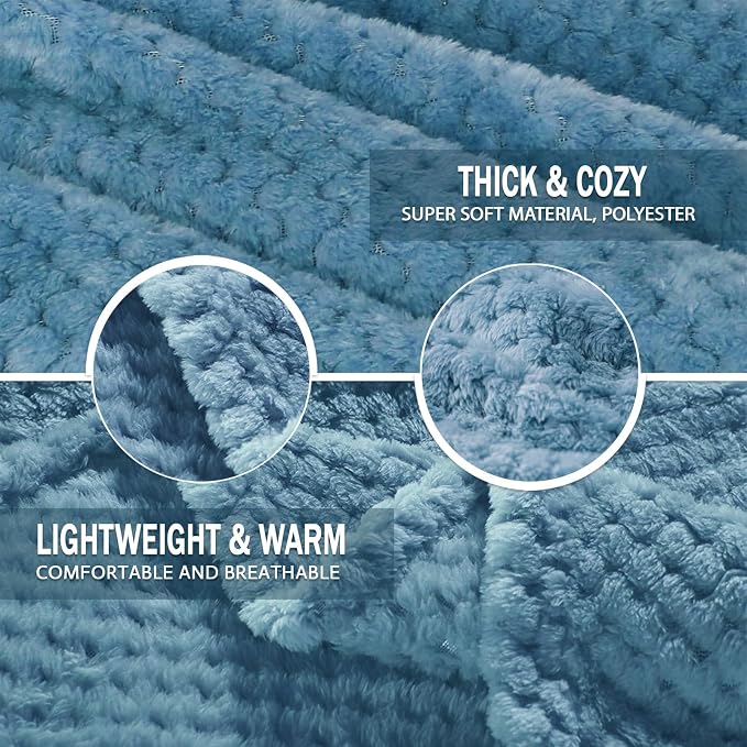 Exclusivo Mezcla Soft Waffle Fleece Bed Blanket Twin Size, Slate Blue | Lightweight Plush Blanket for Bed, Couch, Sofa, Cozy Fluffy Design for Bedroom, Guest Room, All Season, 60x80 Inches