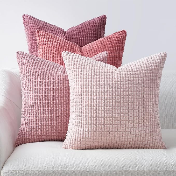 Topfinel Large Couch Throw Pillows Covers 20x20 Inch Set of 4,Accent Corduroy Striped Pink Decorative Euro Shams,Summer Home Decor Cushion Case for Beach,Patio,Balcony