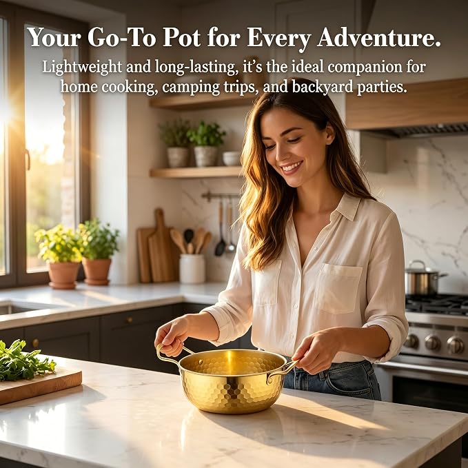 Generic Gold 18cm Stainless Steel Ramen Pot, Instant Noodle Cooking Pot for Home, Camping, Picnic, Restaurant