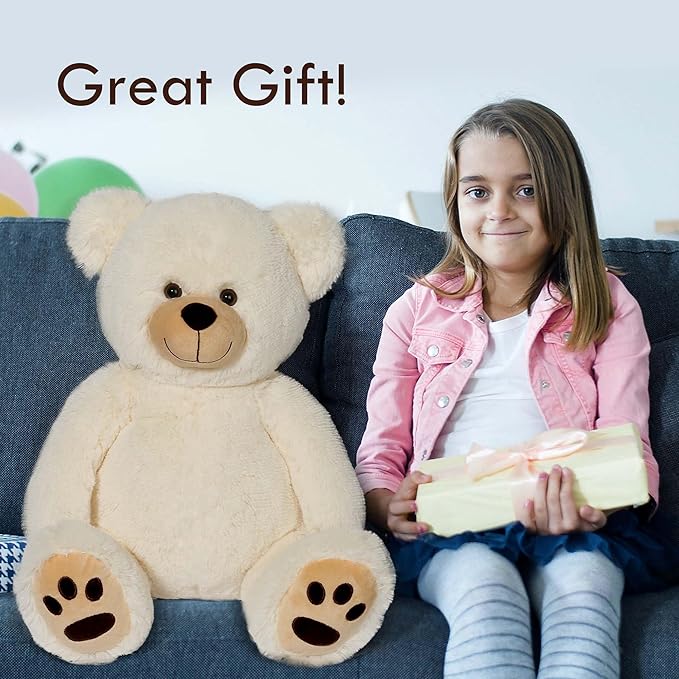 LotFancy Teddy Bear Stuffed Animals, 20 inch Cute Bear Plush Toy with Footprints, Plushies Gift for Kids Baby Toddlers on Baby Shower, Birthday, Christmas, Easter Decorations, Beige