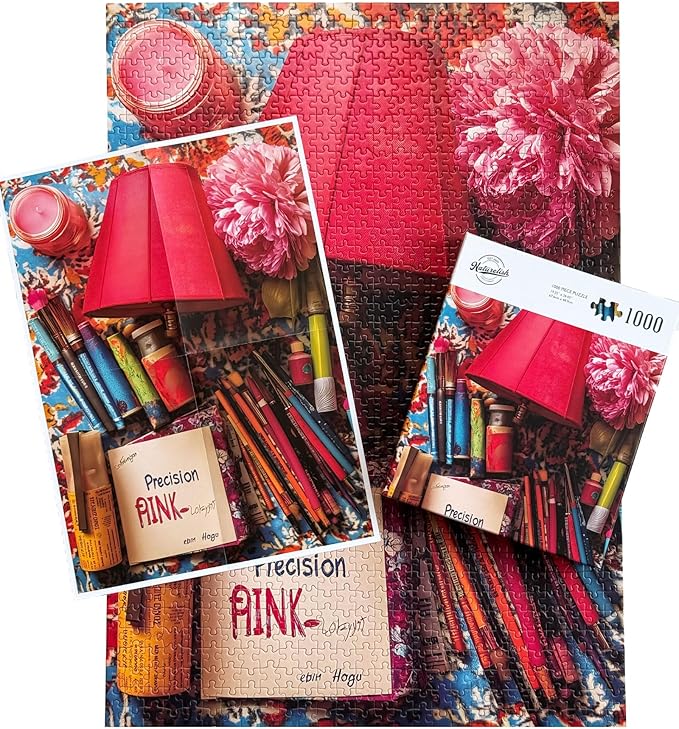 1000-Piece Adult Puzzle - Colorful Still Life Photography Style with Paintbrushes, Red Lamp & Pink Peony - Artistic & Challenging Modern-Style Jigsaw Puzzle for Adults, 19.25 x 26.65 in