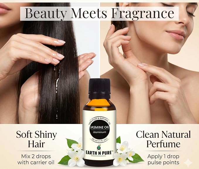 Earth N Pure Jasmine Essential Oil | 100% Pure, Natural & Undiluted | Steam Distilled | Relaxation, Radiant Skin & Nourished Hair | 100ml