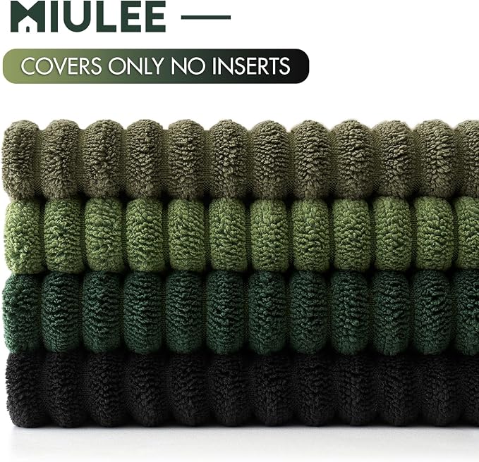MIULEE Soft Corduroy Decorative Throw Pillow Covers Neutral Green 18x18 | Set of 4, Mordern Nordic Decor, Forest Bath Green Collection, Boho Farmhouse Cushion Covers for Couch Bed Sofa Living Room