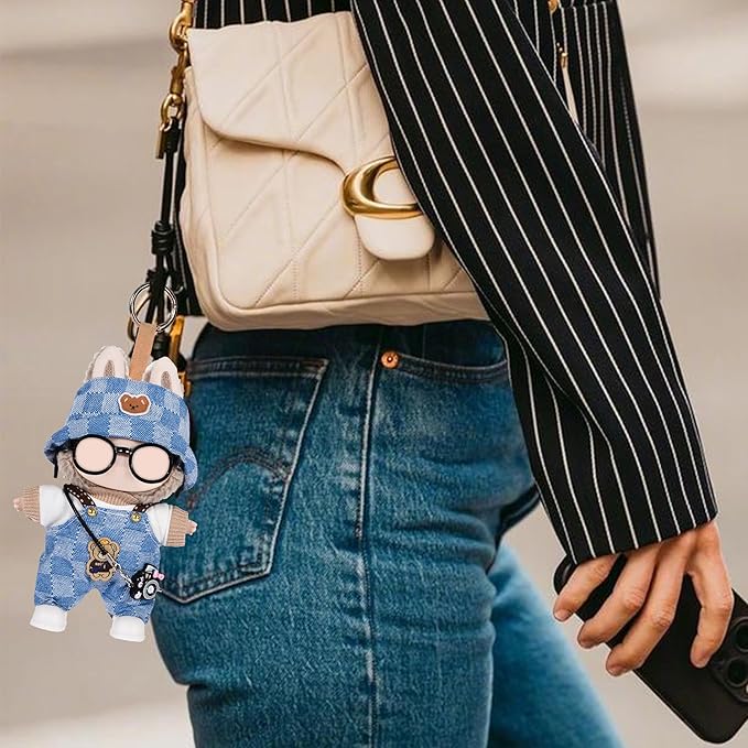 17cm Doll Clothes Outfits Accessories Set Include: 1 Hat, 1 Top, 1 Pants, 1 Bag, 1 Glasses and 1 Shoes for Dress up Your Dolls (Doll Not Included), Outfits #Blue