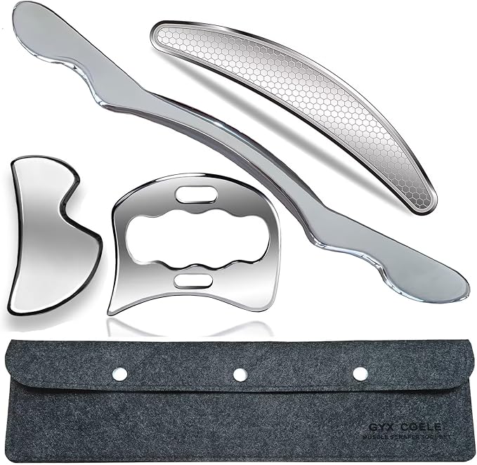 Muscle Scraper Tool Set, Stainless Steel IASTM Tools,Scraping Tool Physical Therapy Massage Kit with Storage Case(4pcs)