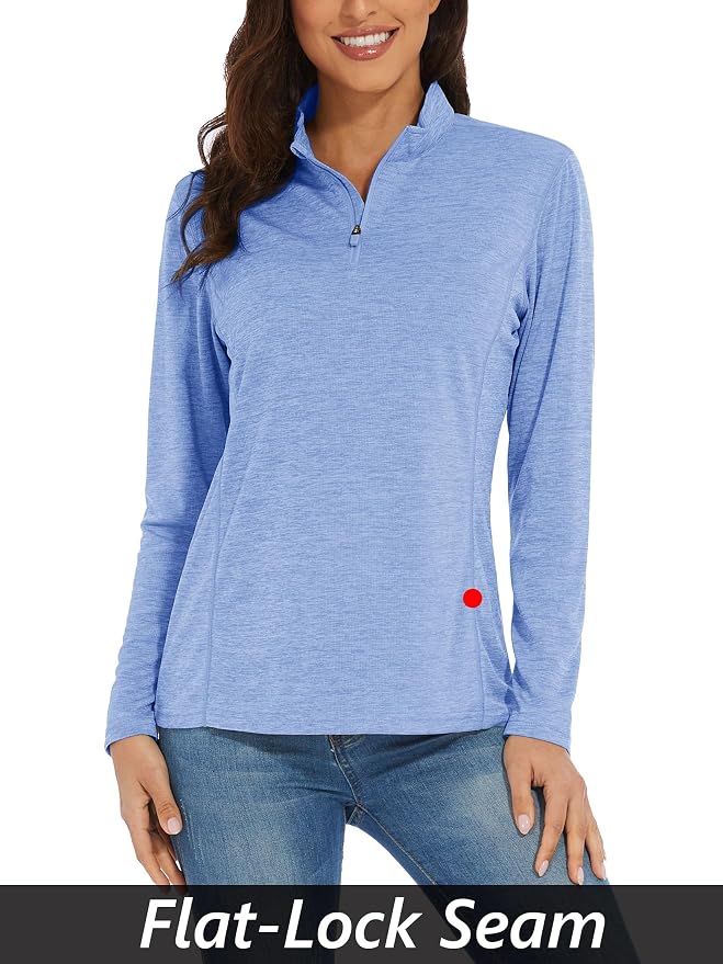 MAGCOMSEN Women's UPF 50+ Sun Shirts Long Sleeve 1/4 Zip Pullover Quick Dry Workout Hiking Tops Running Athletic Shirts