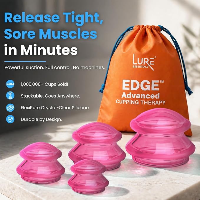 Silicone Cupping Therapy Set Professional Massage Cupping Cups for Cupping Therapy 4 Cup Kit for Massage, Myofascial Release, Cellulite Reduction (Lure Pink)