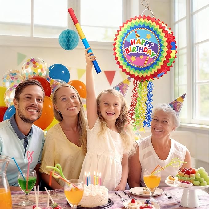 WERNNSAI Happy Birthday Pinata - Happy Birthday Party Games for Kids Birthday-themed Party Supplies Sunflower Party Decorations Mexican Color Design Sunshine Decor Favors with Stick & Blindfold