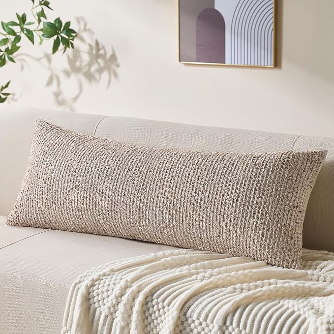 Allorry Soft Wool Decorative Throw Pillow Covers 14x36 Beige SY011A14 | Cozy Soft Touch,Neutral Textured Boho Cushion Covers for Modern Farmhouse Sofa Bedroom Living Room Decor