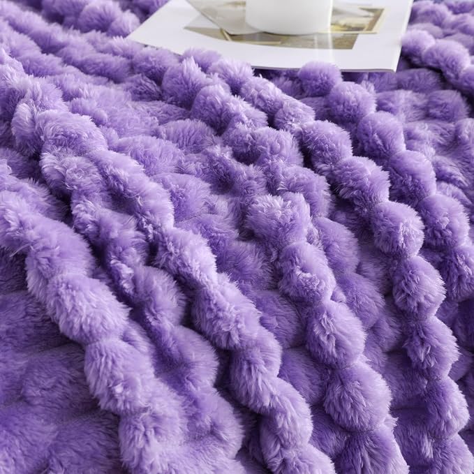 Lavender Fleece Throw Blanket 60”×80” for Couch Sofa Bed Super Soft Cozy Plush Microfiber Flannel Blanket with 3D Jacquard Decorative Lightweight for Mom Woman