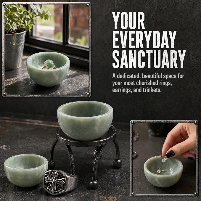 2 PCS Ring Bowl Jade Stone Trinket Dish Small Jewelry Holder Suitable For Vanity Nightstand Desk Decor Crystal Storage Home Office Accessories