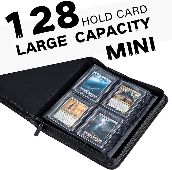 Top loader Binder, Holds 128+ Toploaders, 4 Pocket Top Loader Card Storage Case, Double-Sided Pockets for trading card in 3 x 4'' Toploaders（White）