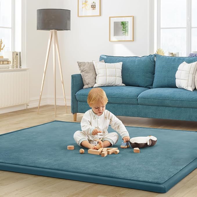 Baby Play Mat for Floor Nursery Rug Muscle Mat Area Rug Playroom Rug 74"x50" Playpen Mat Elastic Foam 1.3" Thick Crawling Mat for Babies,Toddlers, Infants, Kids,Indigo