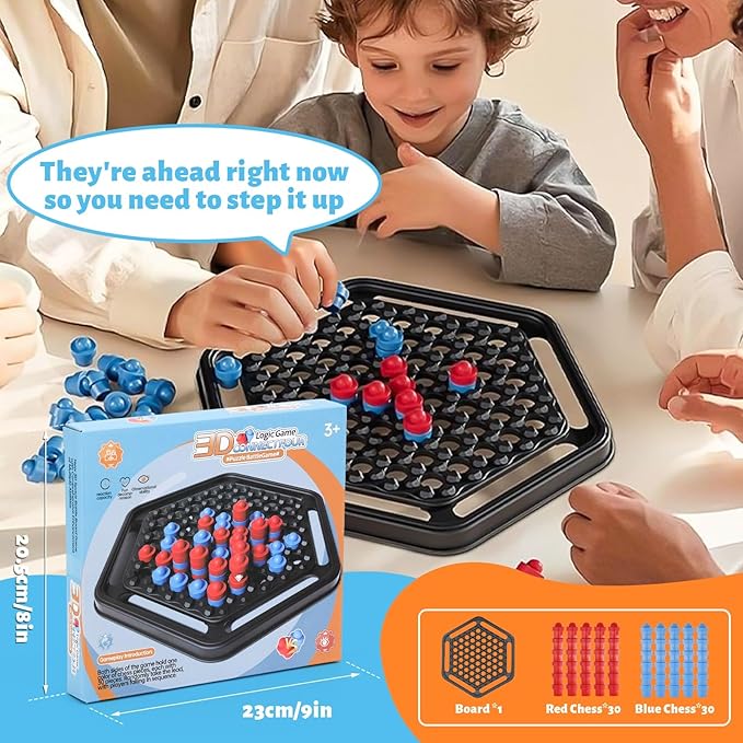 Board Games for Kids 8-12, Connect 3D Four in A Row Game, 2 Players Strategy Fun Family Chess Board Games for Adults, Road Trip, Party Game Night, Parent-Child Bonding, Birthday Gift