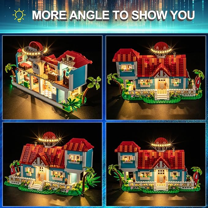 LED Light Kit for Lego 43268 Lilo and Stitch Beach House Set, Blue Underglow Lights Compatible with Lego 43268 Set (Not Include Blocks Set)