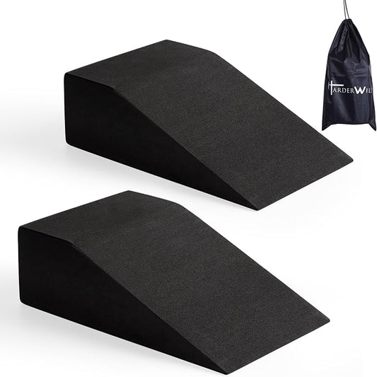 Yoga Foam Wedge Blocks (Pair), Calf Raise Block, Calf Stretcher, Yoga Wrist Support, Balance, Pushup, Fitness, Pilates, Heel Stretcher, Squat Wedge with Gym Bag