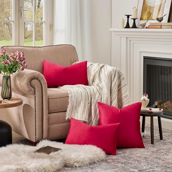 GIGIZAZA Red Pillow Covers 12x20 Decorative Pillows Pack of 2 | Lumbar Throw Pillows for Couch Sofa,280gsm Soft Textured Fabric,Modern Pillowcases,Luxury Cushion Covers