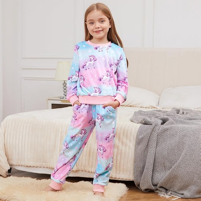 QPANCY Matching Doll & Girls Fleece Pjs Set kids Fall Winter Long Sleeve Sleepwear 2 Piece Pajamas