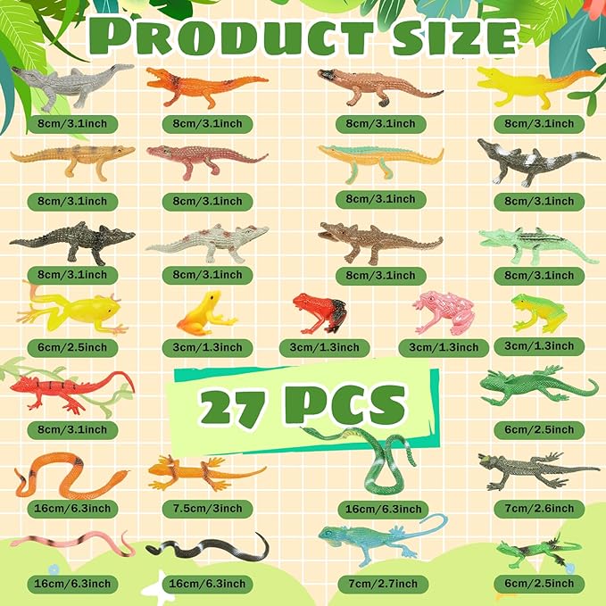 27Pcs Reptile Figurines Realistic Figurines Model Animal Animal Figure Plastic Reptile Snake Lizards Frog Crocodile Set Animals