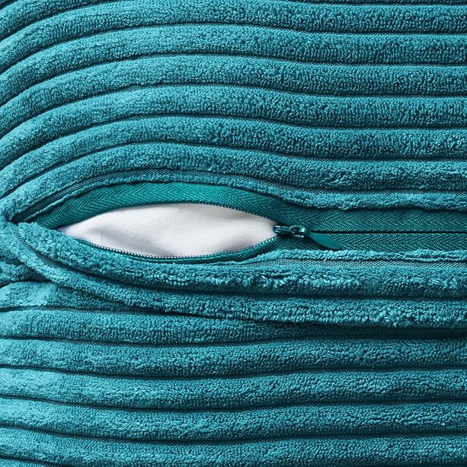 MIULEE Decorative Throw Pillow Covers for Couch 18x18 Inch Teal Blue 2 Pack | Boho Broadside Striped Patchwork Pillow Covers, Soft Corduroy Cushion Cases, For Sofa Bed Livingroom Home Decor