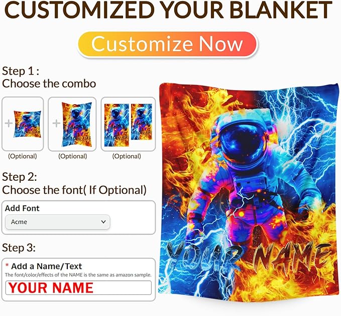 Boys Astronaut Blanket Gift Personalized Throw Blankets for Kids Astronaut Lovers, 40x50 Inches Lightweight Comfy Custom Throw for Sofa Chair Bed Office Home Decor