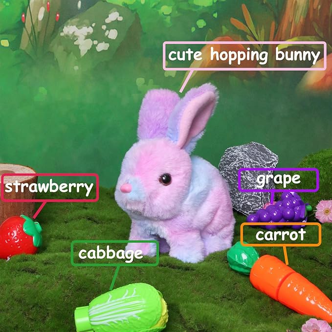 Easfan Hopping Bunny Toys Interactive Pet Plush Bunny with Sounds and Movements Ears Moving Educational Plush Toy Easter Birthday Gifts for Kids Girls, 7'',Rainbow
