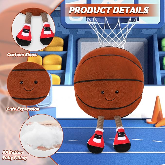 Cute Basketball Stuffed Animal, 11.2 inches Basketball Stuffed Toy, Soft Basketball Plush with Legs Sports Throw Pillow, Funny Sports Basketball GIF for Kids Boys Girls