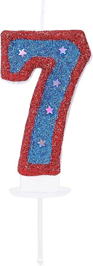 Superheroes Theme 7 Birthday Candle, 3D Blue Hero Captain Number 7 Candle for Birthday Cake Boy Girl 7 Years Old Cake Topper Party Decoration