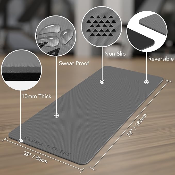Large Exercise Mat – Extra Thick 10mm Workout Mat (72"x32") – Non-Slip TPE Yoga Mat for Women & Men – Pilates, HIIT, Fitness & Home Gym Mat – Includes Free Carry Bag
