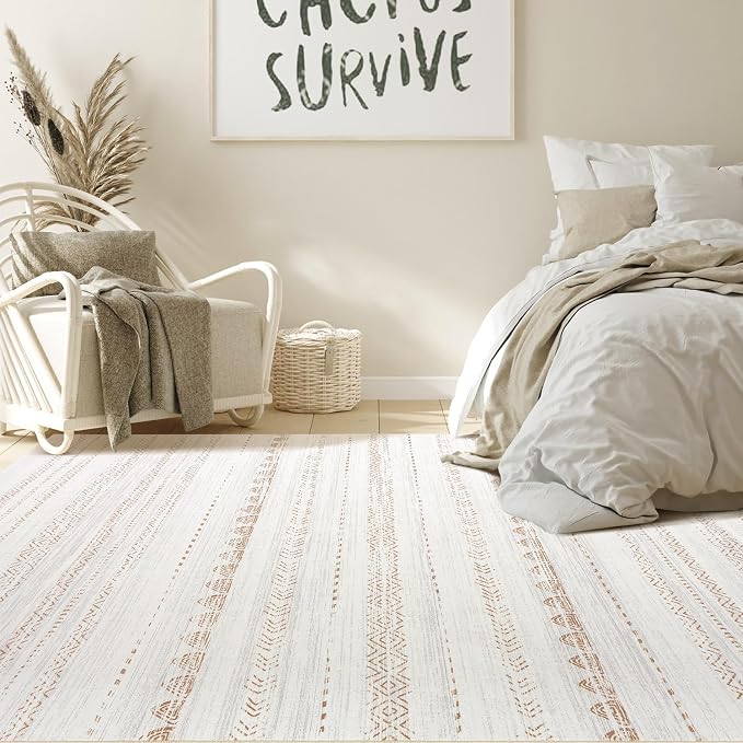 Nakagishi Boho 3x5 Area Rug Living Room Rugs Machine Washable Beige/Brown | Soft Underfoot, Stain Resistant, Carpet for Bedroom/Kitchen/Entryway/Hallway, Bathroom Pet & Kid Friendly Moroccan Farmhouse