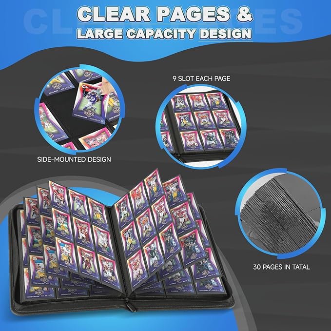 Trading Card Binder, Card Binder 9 Pocket, Premium Card Collection Binder with 576 Pockets, Zippered PU Leather Collector Album, Display Design Card Folder for MTG, TCG & All Sports Trading Cards